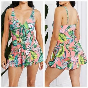 Marina West Sail With Me V-Neck One Piece Swim Dress Coral XL
